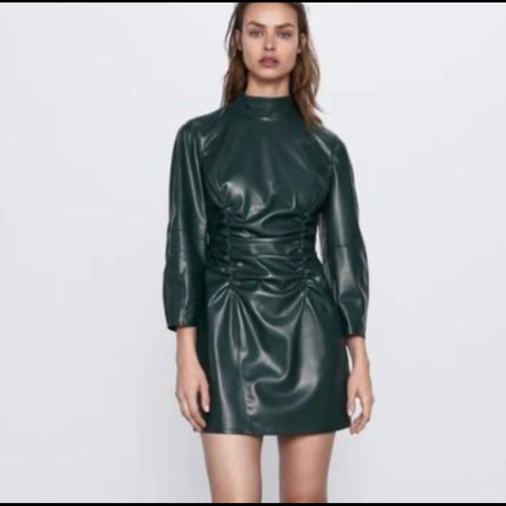 ZARA GREEN LEATHER DRESS